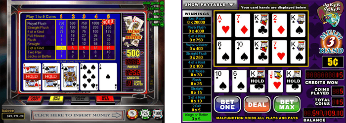 Jacks or Better video poker screen from Springbok